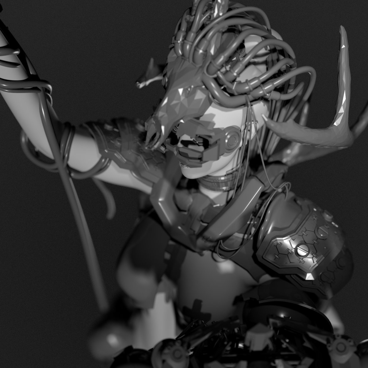 polymatronic's tweet photo. Some time ago, I started a small set of cyberpunk inspired spiritual figurines. I still have some ideas and hope I'll find the time to revisit these concepts.

#cyberpunk #characterdesign #figurine https://t.co/Qy3nZQnuYG
