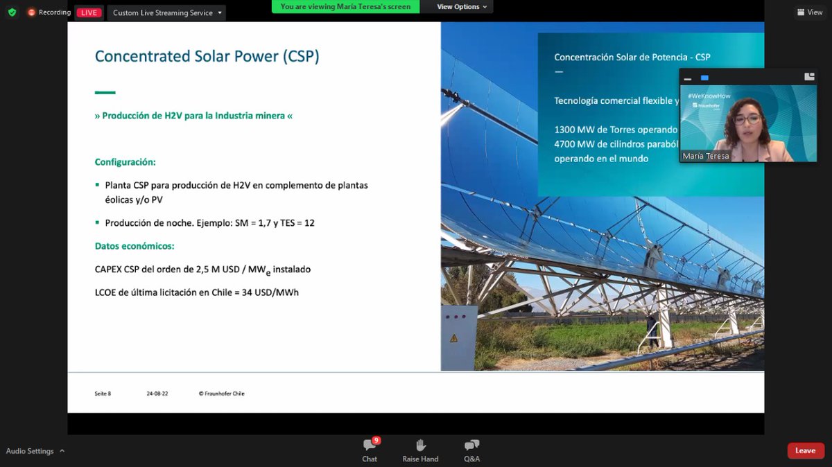 "La CSP nos permite tener energía eléctrica 24/7, su factor de planta es sobre el 70% y es una energía que nos compite con otras energías renovables sino con energías fósiles"➡️ <a href="/mc_energiaCSP/">Maria T Cerda</a> presentó en Webinar de RENMAD H2 Chile y <a href="/AtaInsights/">Ata Insights</a> youtu.be/eM__YQbjJ5A