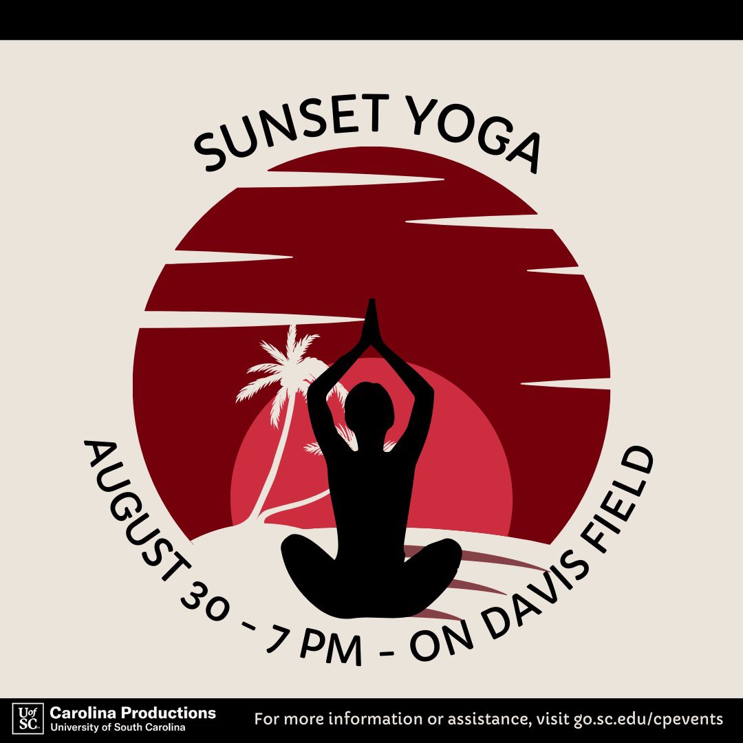 Take some time to relax and join us for Sunset Yoga next Tuesday, August 30th <a href="/7pm/">Huong Le</a>!
:
Bring your own yoga mat or towel!