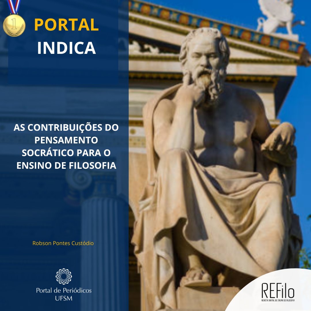 PeriodicosUFSM's tweet photo. A pesquisa de Robson Pontes Custódio objetiva destacar algumas das principais contribuições socráticas para a filosofia e para o ensino de filosofia.
🧐 Saiba mais em:
https://t.co/wuNKzEVZAA
DOI: https://t.co/an7xzIaHbJ
#educacao #ufsm #socrates #refilo #maieutica #filosofia https://t.co/1pqlcmSNar