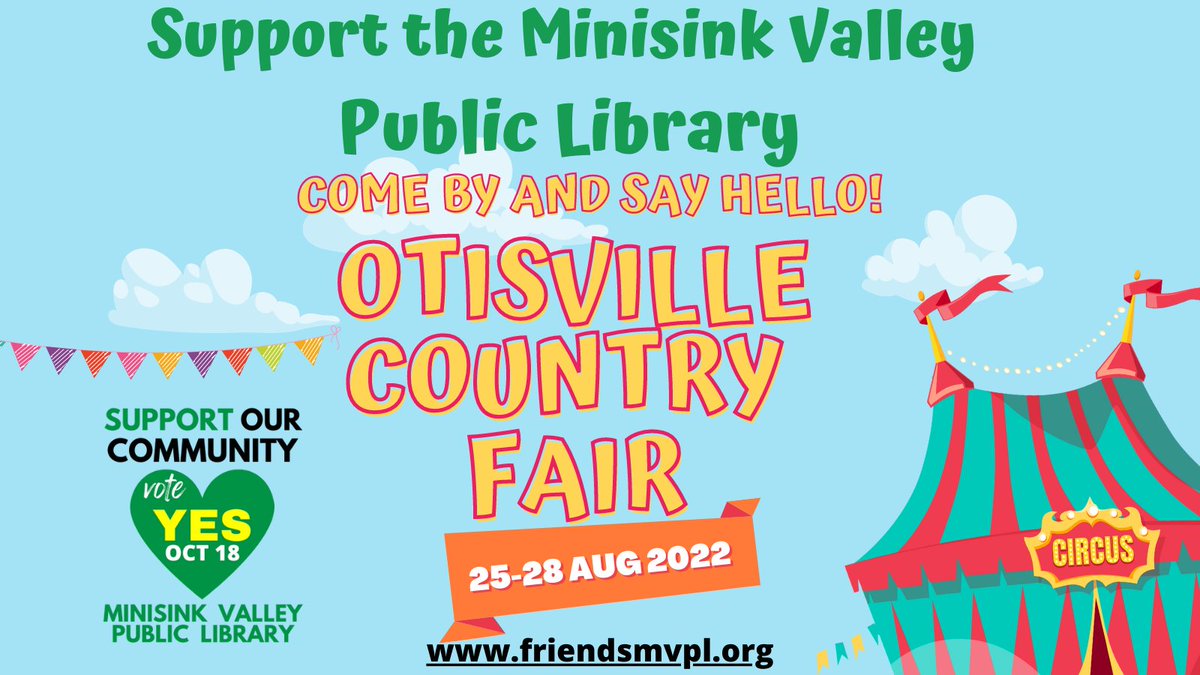 MinValPublicLib's tweet photo. Support the Minisink Valley Public Library; come by and say hello at the Otisville Country Fair (AUG 25 - 28). #mvpl #voteYES #supportMV #oct18 https://t.co/YgklgOggS5 https://t.co/0ORwJyvCDv