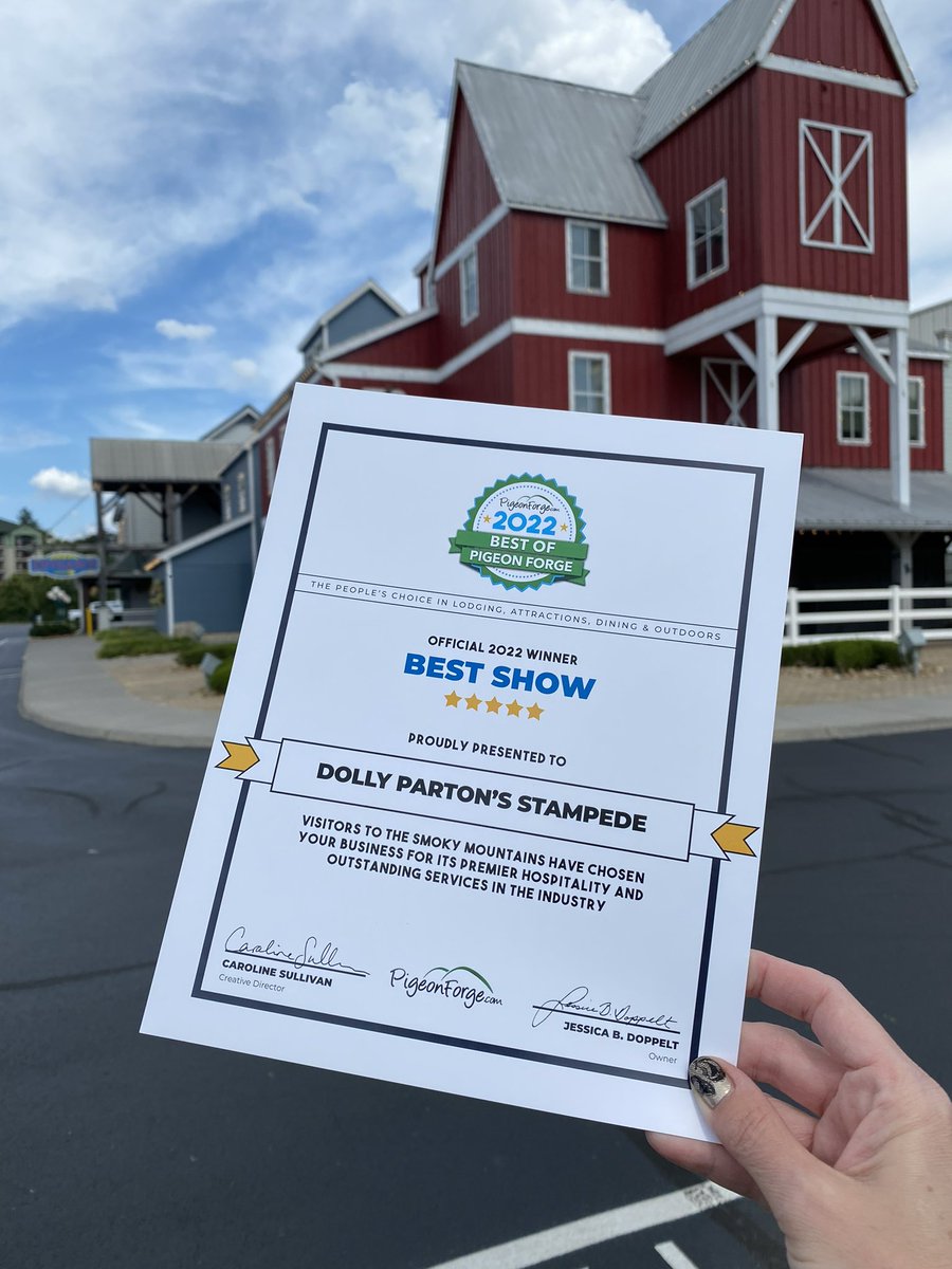 Dolly's Stampede (@dollysstampede) on Twitter photo We are so excited and honored to be the 2022 Winner of "Best Show" in Pigeon Forge, TN! Thank you to all who voted and support our show at Dolly Parton's Stampede! 😊🥳 <a href="/pigeonforgecom/">Pigeon Forge, TN</a> We are so excited and honored to be the 2022 Winner of "Best Show" in Pigeon Forge, TN! Thank you to all who voted and support our show at Dolly Parton's Stampede! 😊🥳 <a href="/pigeonforgecom/">Pigeon Forge, TN</a>