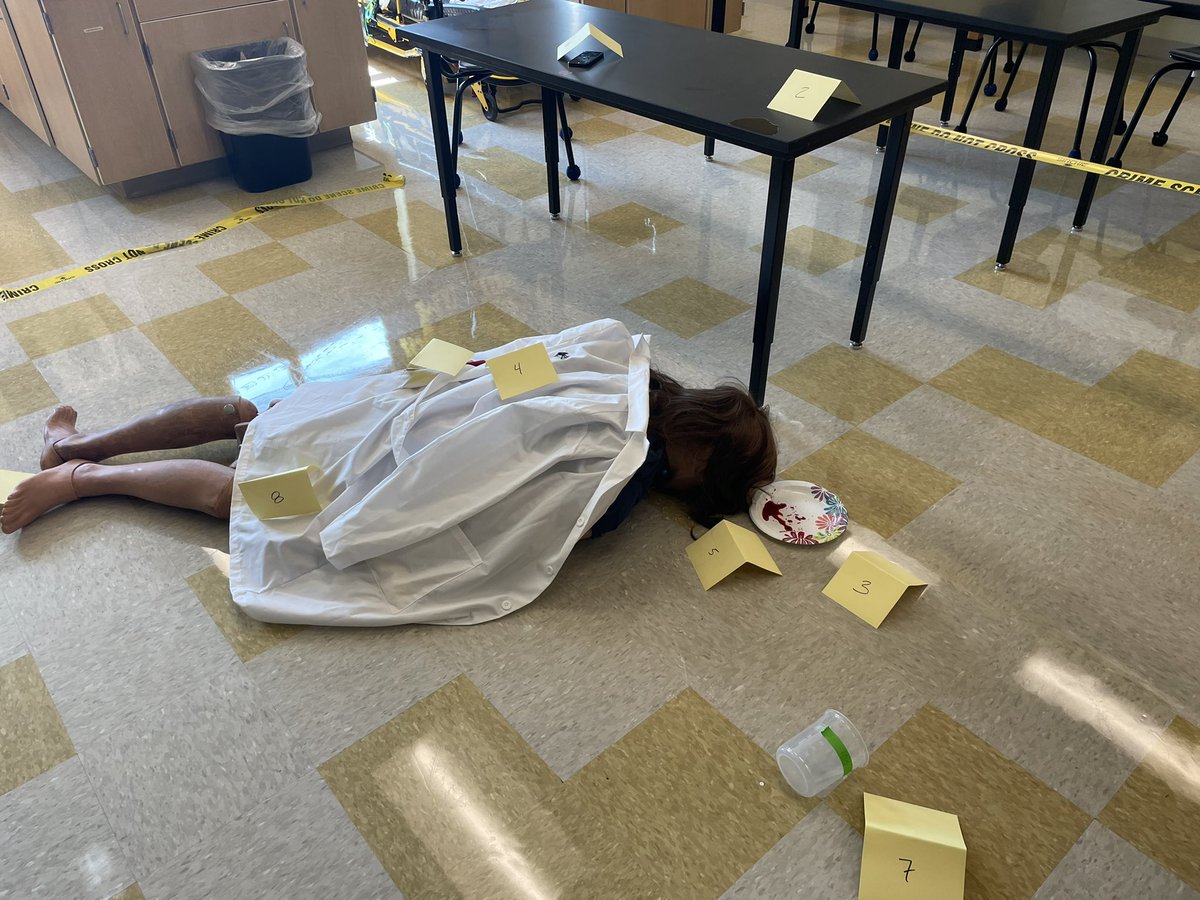 UrichHSScience's tweet photo. Principles of biomedical science students investigating a crime scene today. Collecting evidence, determining persons of interest, polygraphs, blood/DNA analysis, fingerprinting, etc. coming soon! https://t.co/2e7mKUTddH
