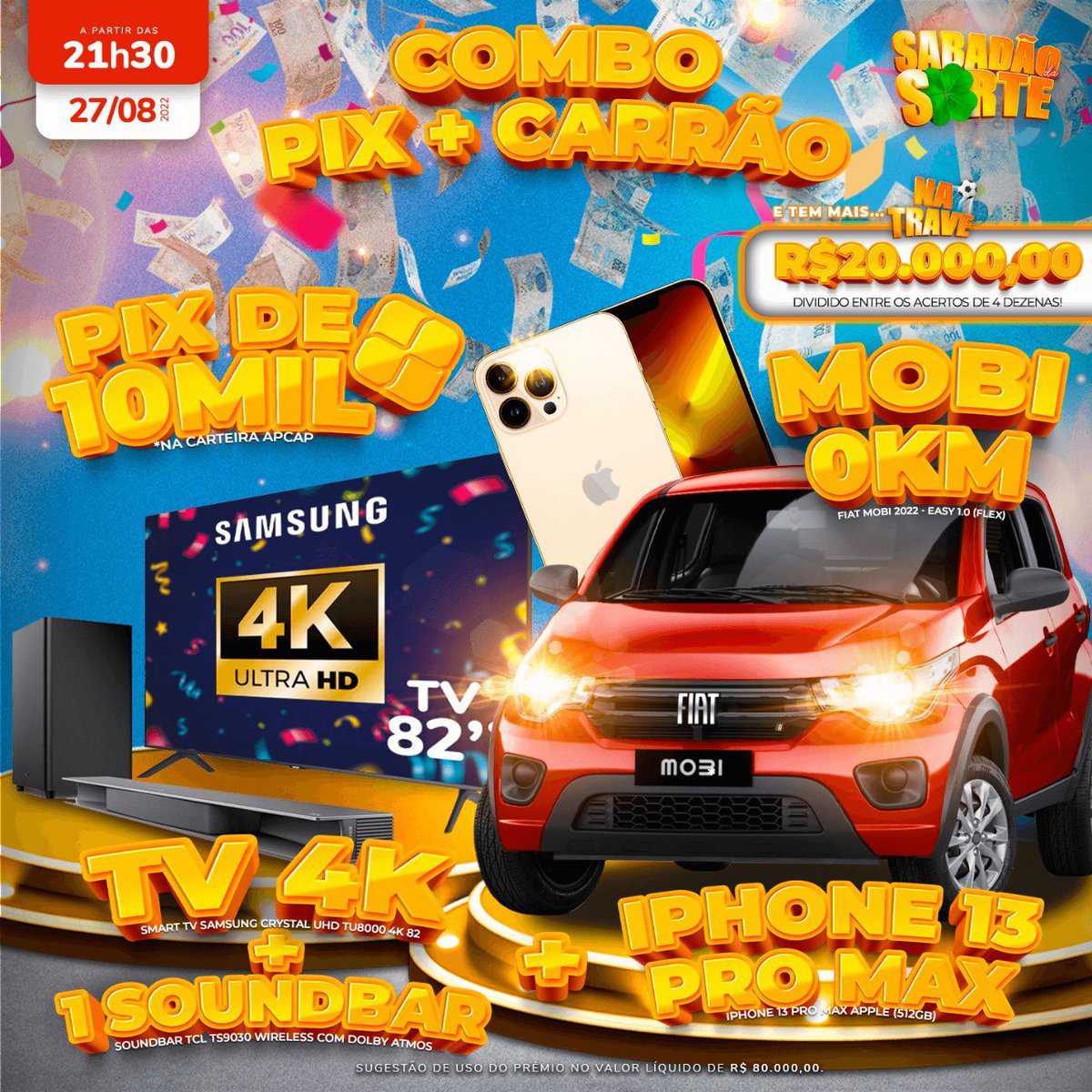 apcapdasorte's tweet photo. COMBO PIX + CARRÃO 0KM por apenas R$10? Aqui tem! 😱

Por apenas R$10 em compras no App, você concorre a 1 Mobi 0KM + 1 Pix de 10 MIL REAIS, 1 TV 4K + 1 super Soundbar pra fazer aquele sonzão 🔈 E AINDA TEM MAIS 1 IPhone 13 Pro Max! 😜

#vemproApp #vemproApcap https://t.co/d7QLYAOEiL