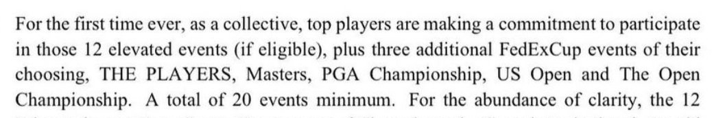 I'm curious about the 'three additional FedEx Cup events of their choosing' piece. It seems like a place where the PGA Tour can and should throw its 'strategic ally' a bone by making DP World Tour events eligible for the quota.