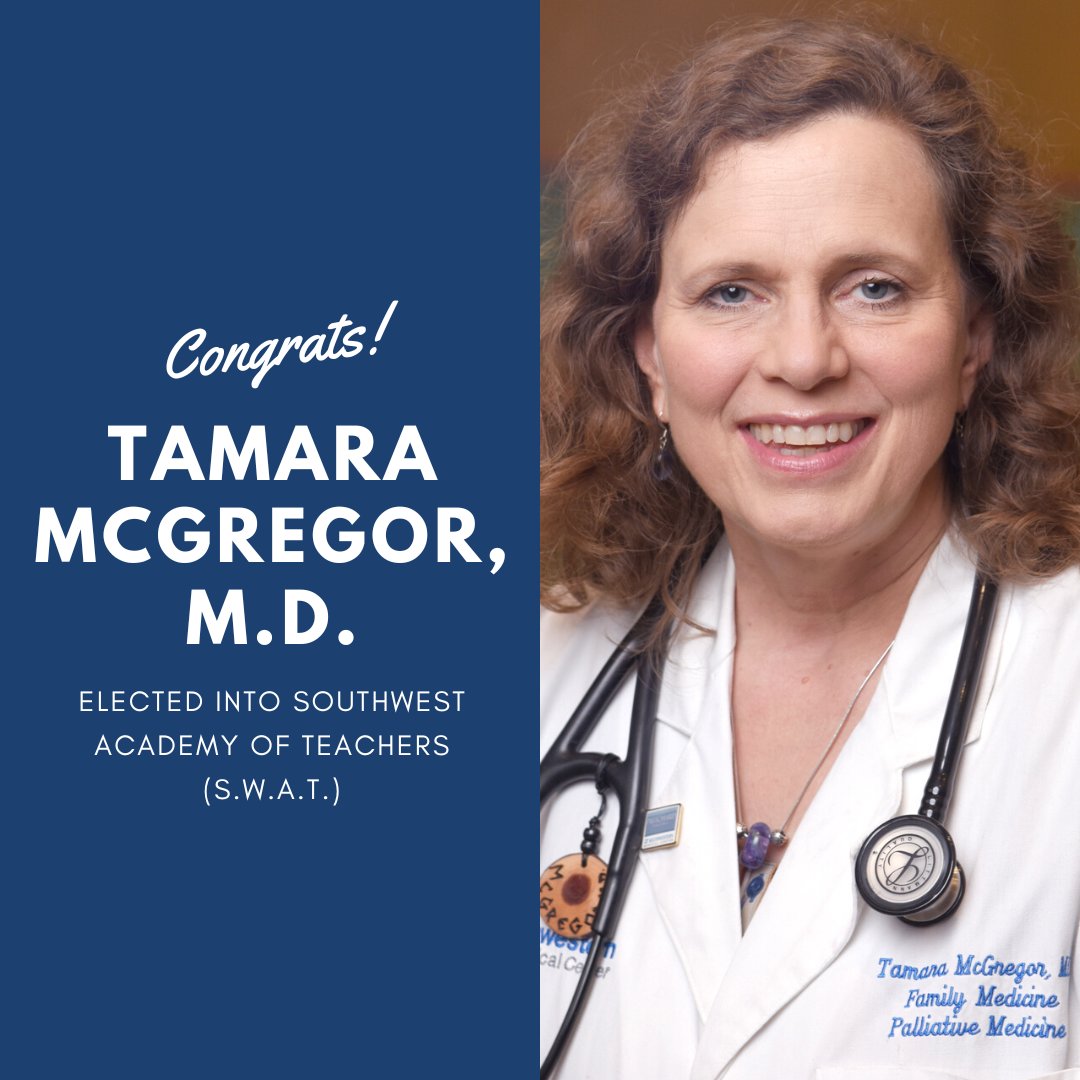 utswfamilymed's tweet photo. CONGRATULATIONS to Associate Professor Tamara McGregor, M.D. Dr. McGregor was elected into the prestigious UT Southwestern Academy of Teachers (S.W.A.T.)

#familymedicine #MedTwitter https://t.co/W0zDRQTuox