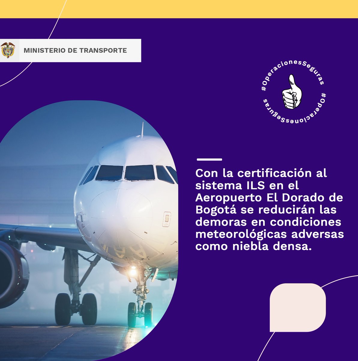 AerocivilCol's tweet photo. El sistema ILS CAT III será un soporte fundamental que le permitirá a las aeronaves, que cuentan con la tecnología instalada a bordo, realizar procedimientos de aterrizaje en condiciones meteorológicas como niebla densa. #OperacionesSeguras https://t.co/D3SutnqNfS