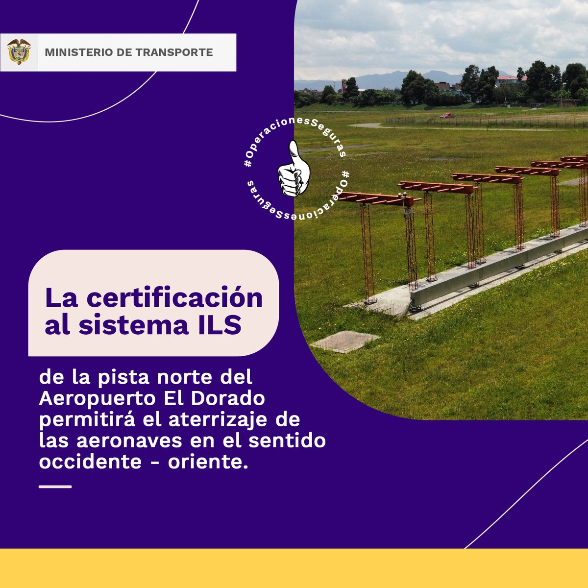 AerocivilCol's tweet photo. ¡#BuenasNoticias para el país!🤩 La Secretaría de Autoridad de la @AerocivilCol logró la certificación del sistema ILS CAT III de la cabecera 13 de la pista norte del @BOG_ELDORADO, mejorando la operación en condiciones de baja visibilidad. #OperacionesSeguras https://t.co/51FY8gJs6u