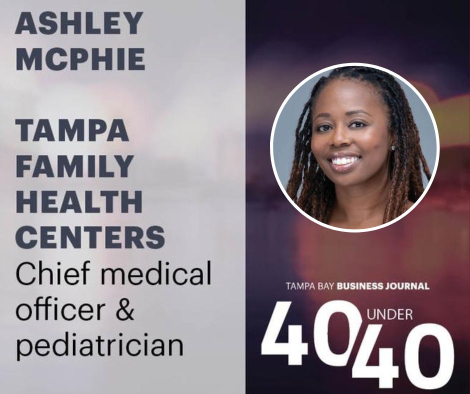 tampafamhealth's tweet photo. With great pride, we recognize Dr. Ashley McPhie, our Chief Medical Officer and Pediatrician, on being named one of the @TBBJnewsroom 40 under 40 honorees! 🙌We are thankful to have her as part of the #TFHC family. Congratulations!
#TBBJ #40under40 #Tampa https://t.co/QywcabqN6M