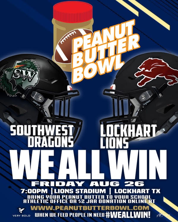 LockhartISD's tweet photo. LHS Football is collecting peanut butter jars or $2 donations benefitting Lockhart Food Pantry! Through Friday, drop off Peanut Butter jars at the LHS Athletics Office, or donate $2 online at https://t.co/FR2PFQCGyS.

Thanks for sharing your #LockHeartForPeople! #PeanutButterBowl https://t.co/wd5ocaVpGy