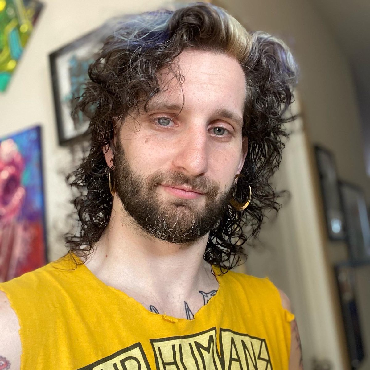 comic_rat's tweet photo. Some new shirts for cursed creatures and some photos of me. The razor mullet I cut myself and super love it. Might go paint some more today. https://t.co/d9idZH2Z3y