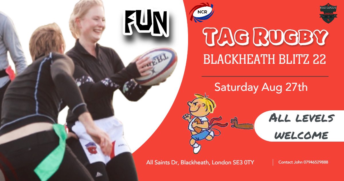 TagRugbySevens's tweet photo. #FunTag coming up this Sat Aug 27th … Express Player Entry WhatsApp 07946529888 or individual to add to existing team 😀🤗
Some teams still short a player or two - must be registered to play
Registration 11am https://t.co/Ot8lkp62Bd