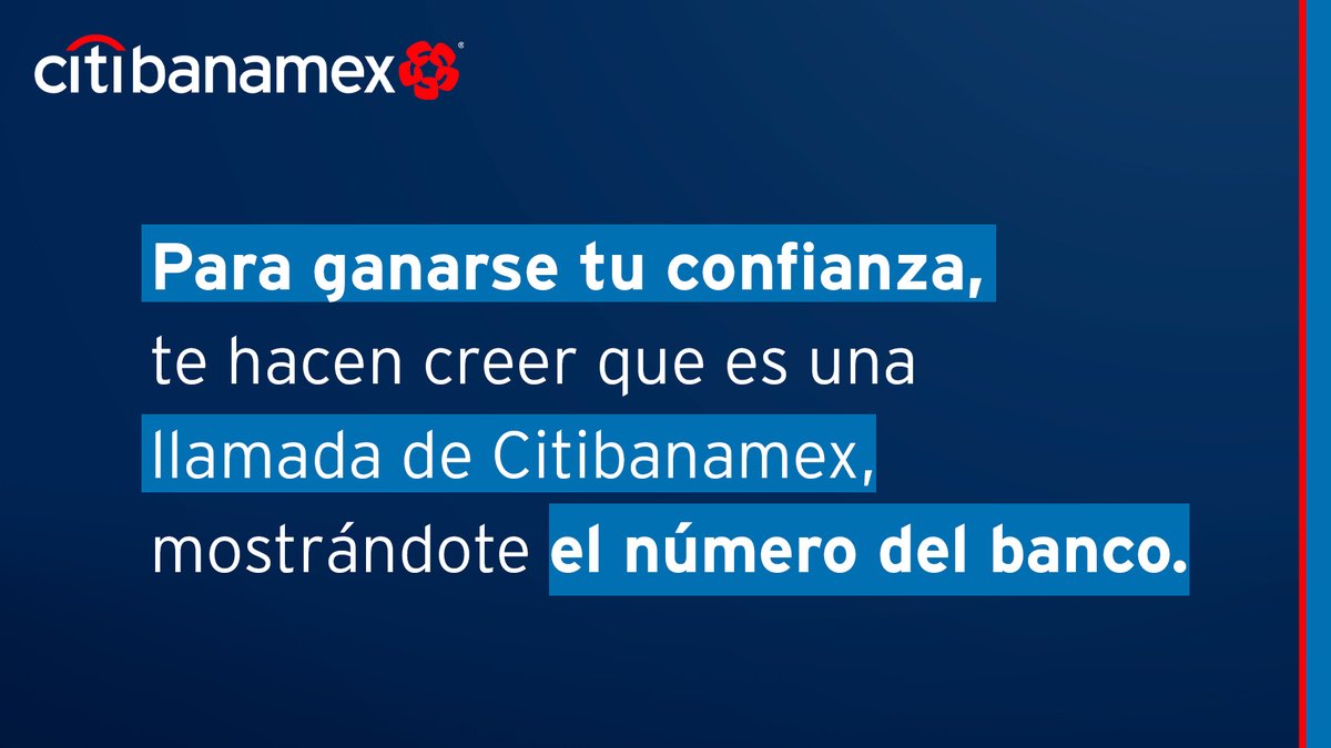 banamex's tweet photo. ¡A todos nos puede pasar! Una llamada de tu banco podría no serlo. Mantente alerta y no compartas tus datos personales. https://t.co/hmJUqjNQ8c