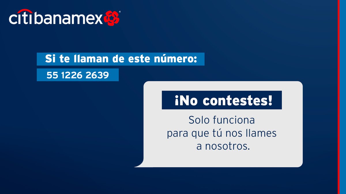 banamex's tweet photo. ¡A todos nos puede pasar! Una llamada de tu banco podría no serlo. Mantente alerta y no compartas tus datos personales. https://t.co/hmJUqjNQ8c
