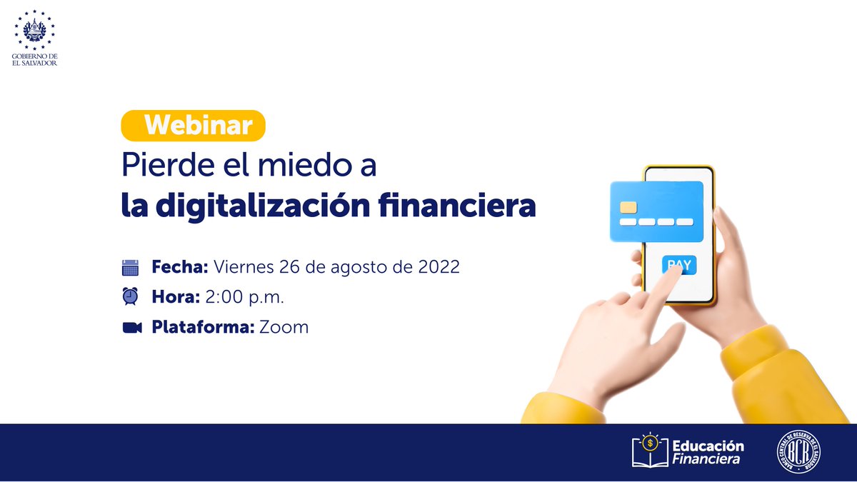 bcr_sv's tweet image. 👩‍💻 ¡No te resistas a la digitalización financiera! 💳 Conoce todos los beneficios de estas tecnologías en nuestro webinar de este viernes 📅

📲 Inscríbete aquí: cutt.ly/KXvT3GI 🔗