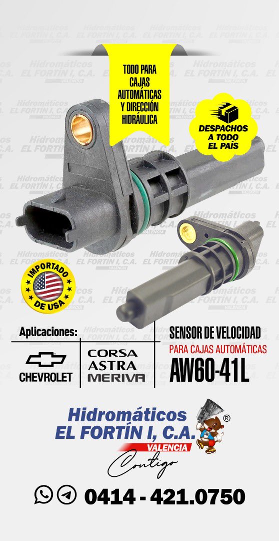 HidromaticosI's tweet photo. SENSOR DE VELOCIDAD para Cajas Automáticas AW60-41L / Aplica para @chevrolet #corsa 1.8 (1998-2002) #astra 1.8 (2002-2005) #meriva 1.8 (2002-2005) / Importado 🇺🇸 / ¡Lo que busques encuéntralo aquí...! 

Hidromáticos El Fortín I, C.A.
¡Contigo...!

WhatsApp  +58 414-4210750 https://t.co/ge9P9klZfr