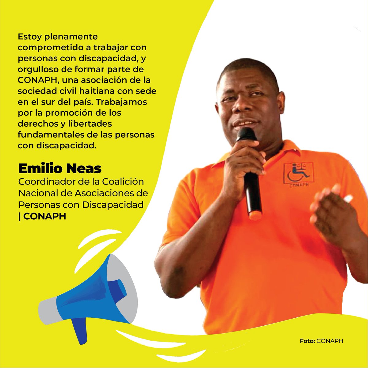 UNOCHA_Americas's tweet photo. #DoyMiVoz📢

🇭🇹 En #Haití, más del 10% de la población tiene alguna discapacidad, incluyendo al menos 4.400 personas en las comunas afectadas por el terremoto del 14 de agosto de 2021. 

Emilio de #CONAPH nos habla de su trabajo con ellas. https://t.co/EExclvf3Mp