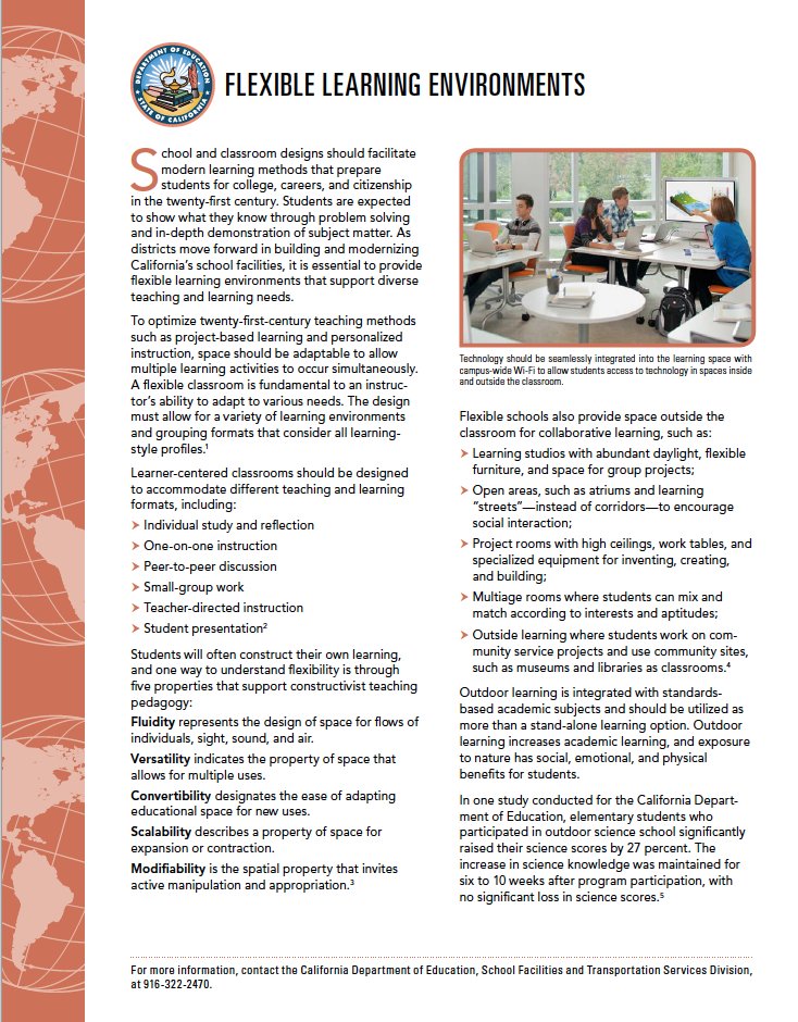 edtechchamp's tweet photo. CAGreenRibbon: RT @CDEFacilities: Improve student engagement and active learning with flexible learning environments that are attainable for existing school facilities as well as modernization and new construction projects. Our two-page guidance document… https://t.co/FTUBdLh5YI