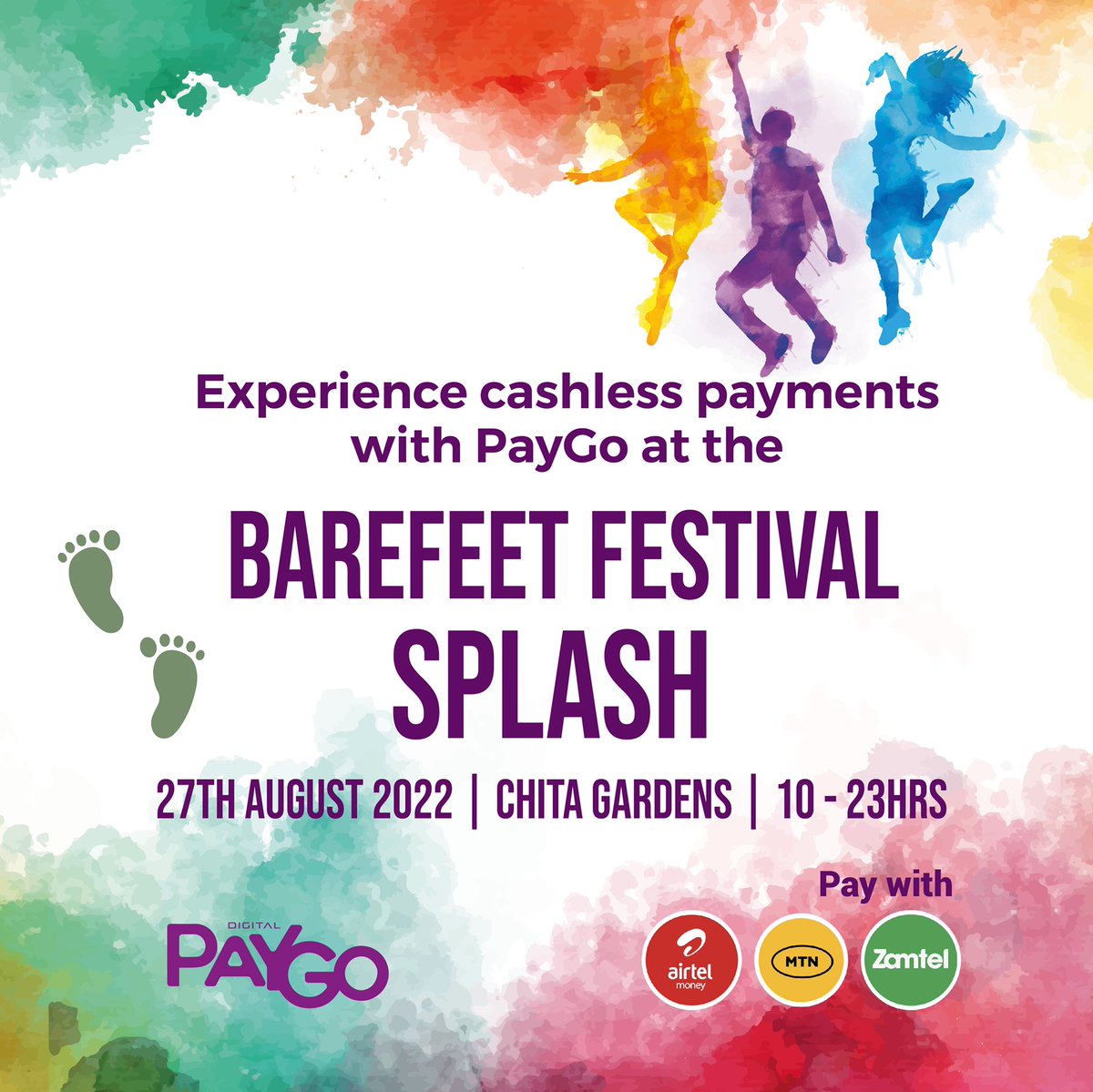 digitalpaygozm's tweet photo. 📢 Barefeet Festival Goers - Load your Mobile Money Wallets! No Cash, No worries.
PayGo will be at the festival driving mobile payments to ease your buying experience.
Come and have fun & #PayWithPayGo
It’s easy, safe and convenient.
#cashless #digitalpayments #secure https://t.co/uBW7TkOINv