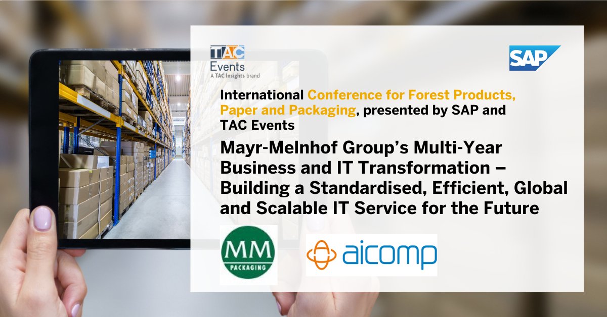 tacinsights's tweet image. Join us at the Int'l Conference for Forest Products, Paper and Packaging, presented by SAP and TAC Events and hear from Mayr-Melnhof Group and Aicomp Group! Download your copy of the brochure today bit.ly/3pcgHu1 #sapmmconf #SAPForestProducts #SAPPaper #SAPPackaging