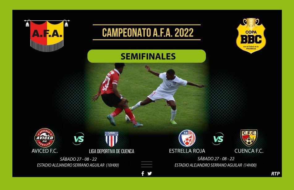 CuencaFC's tweet photo. Cuenca F.C. Vs Estrella Roja

SEMIFINAL @AscensoEcuador ️️
🏟 Alejandro Serrano Aguilar
⏰ 14:00
📆 Sábado 27 Agosto 2022

#VamosCFC #Cuencanos #AscensoNacional #PlayOffs @AsoAzuay https://t.co/ppsvviRkUz