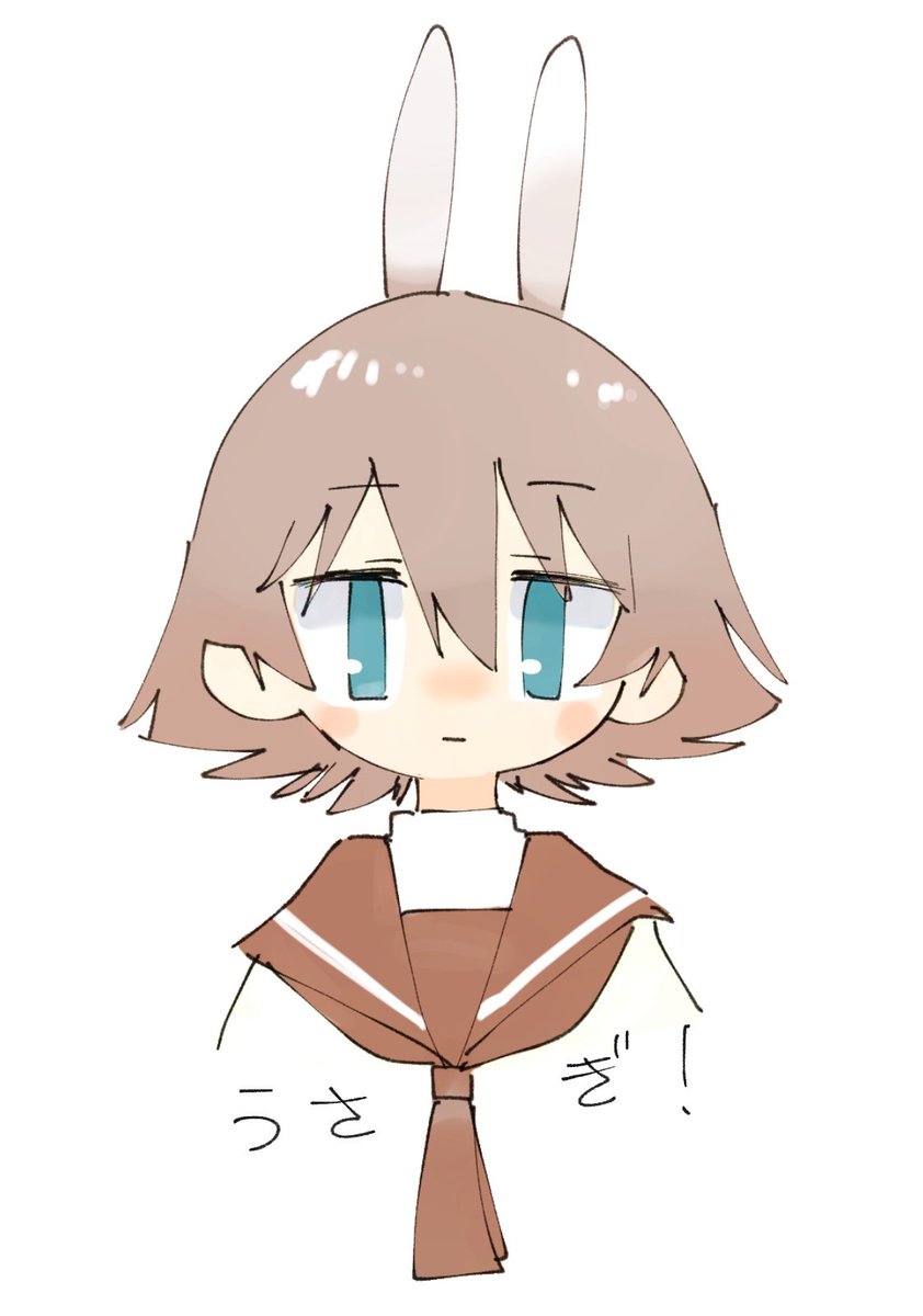 1girl solo school uniform short hair brown hair white background rabbit ears  illustration images