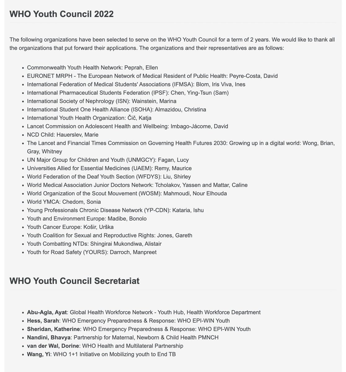 Humbled & honoured to have been appointed to the inaugural @WHO #Youth Council as a rep of @GHFutures2030! I look fwd to working w/ fellow Youth Council members & WHO Secretariat to continue to shape #meaningfulyouthengagement @ the highest level of #globalhealth decision-making!