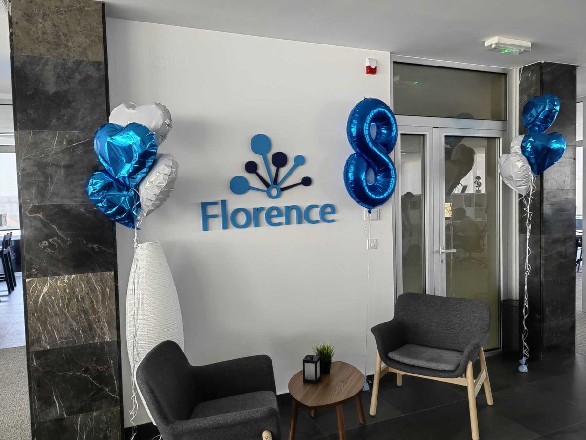 FlorenceHCare's tweet photo. The Belgrade and Atlanta offices celebrated with cake for Florence's birthday last week! Belgrade also won the decorating contest in a landslide--look at those balloons 🔥 #CompanyCulture #LifeAtFlorence https://t.co/h76bZt2CV3