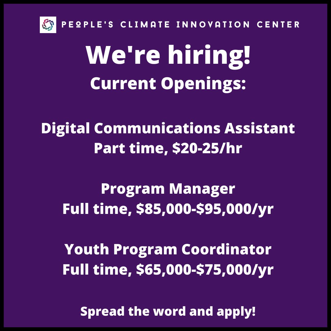 Exciting news! The People's Climate Innovation Center Team is growing! If you're passionate about shaping &amp; supporting community-driven solutions to climate change, we encourage you to learn more about our open positions and apply! ow.ly/moQf50Krat2