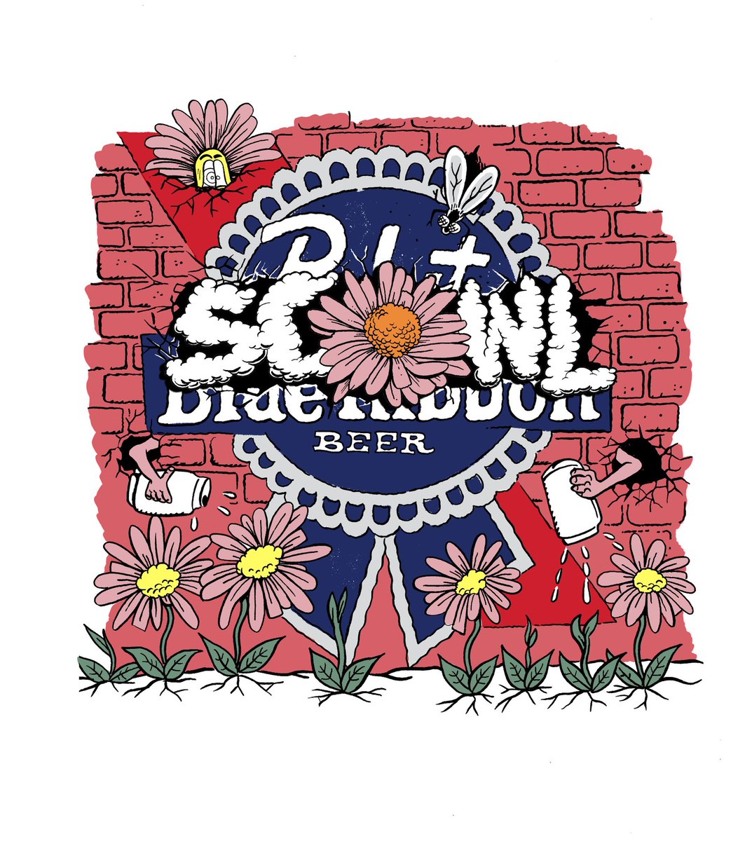 Scowl40831's tweet photo. Scowl &amp; @PabstBlueRibbon Collab out now!

Artwork by @supertoughshit 

Link to purchase 🌼👇
https://t.co/l3iGsrsOxg https://t.co/2Cw6iZly5T