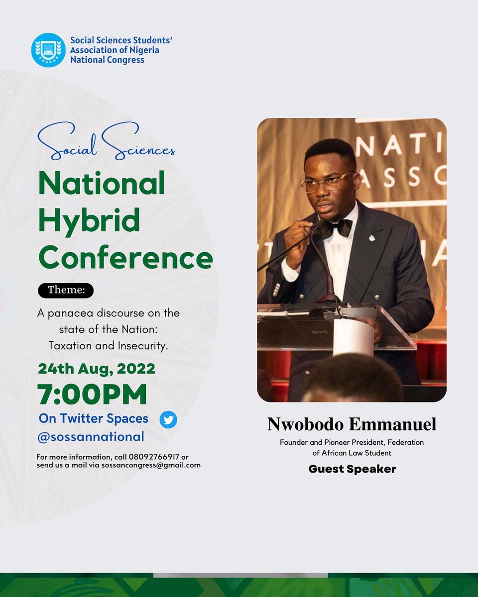 SOSSANNational's tweet photo. Less than 2hours to go, we’ll be having @nwobodo_e with us to engage us on a panacea discourse on the state of the nation: insecurity… we’ll be dwelling on ways to reduce and eliminate insecurity in Nigeria. https://t.co/cuydKVkzNB