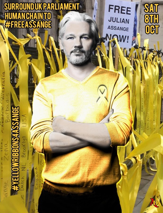 #SurroundUKParliament - Human Chain to #FreeAssange
If you cannot be there in person, @TRUMANHUMAN2020  can write your names+country on yellow ribbons to put outside Westminster or on the Bridges at the Humain Chain on Sat 8th Oct.  
#YellowRibbons4Assange #Ribbons4Assange