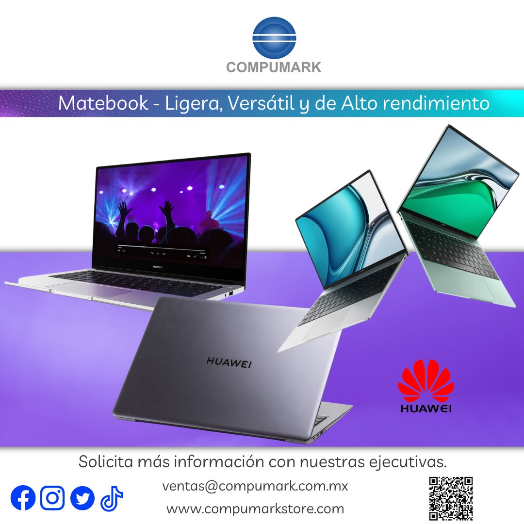 CompumarkMty's tweet photo. Matebook - Ligera, versátil y de alto rendimiento - de venta en Compumark
Tienda en Linea: https://t.co/bukd7W6shj
ventas@compumark.com.mx
Whatsapp: 812-411-5658📲
#Compumark #compumarkstore #MateBook #portatil #laptops https://t.co/a7avHKslUo