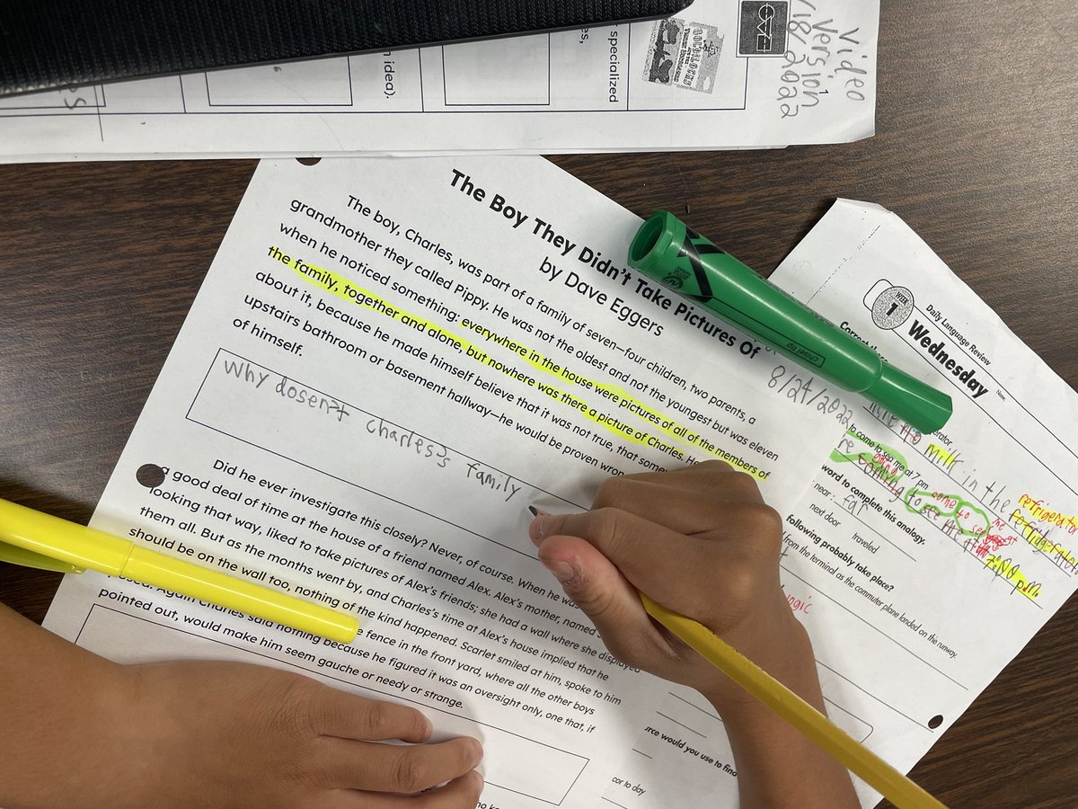 Hell2Teach's tweet photo. Starting our #NoticeAndNoteSignposts unit for fiction by practicing close reading and asking text dependent questions. @MCMS_Panthers #TeamOPUSD https://t.co/oEBU7UnZzC
