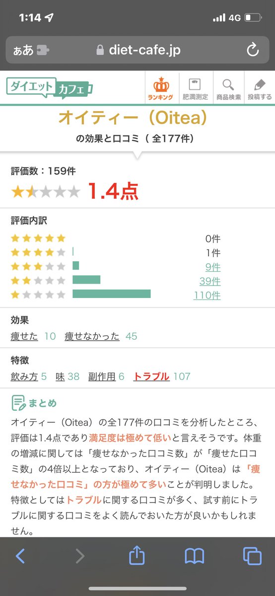 kimetwst89o1lov's tweet photo. 激ヤセと広告が来たが
実態調べるとだいたい低評価の変わらないやつで
解約も出来ない代物なんだよね
みんなもこれ気をつけてね
 #OiTea (オイティー)
 #激ヤセミルクティー
 #痩せないらしい
 #低評価多数 https://t.co/r90MAwFK5J