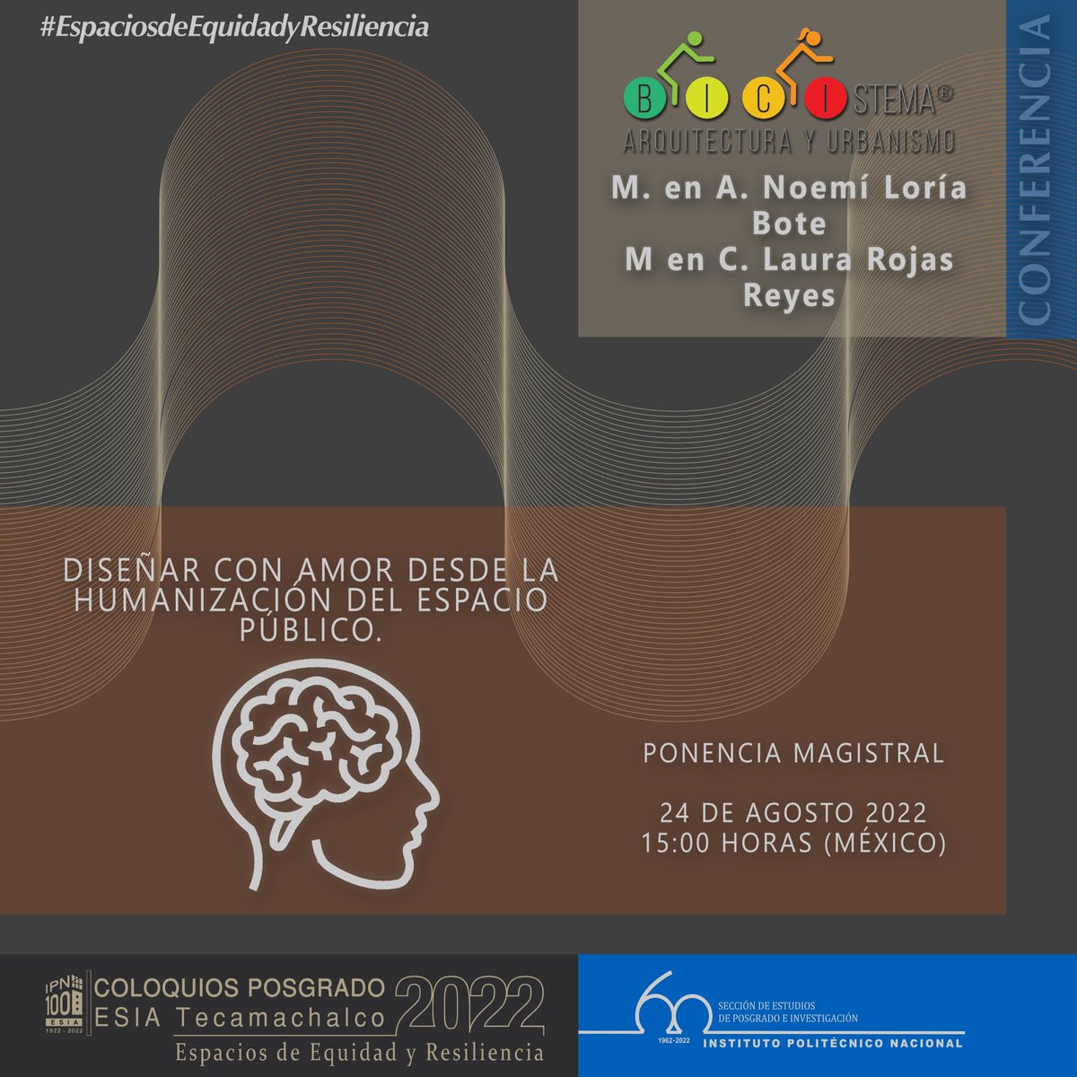 DISEÑAR CON AMOR. Desde la humanización del espacio público🚶‍♀️🚸 🚴‍♀️ ♿ 🚉
HOY miércoles 24/08/22 3:00 p.m. 
COLOQUIO DE ESTUDIANTES DE POSGRADO 2022 DE LA ESIA TECAMACHALCO del Instituto Politécnico Nacional de México @esiatec_coloquio
Programación en -> youtube.com/ESIATecColoquio