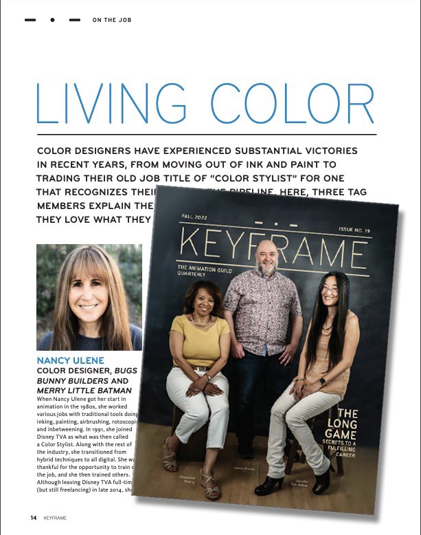 colordesign839's tweet photo. Have you checked out the latest issue of @KeyframeM ? Nancy Ulene, @EricOmegaArt and Amber Spillman all share their experiences working as Color Designers at different studios. Read the full article here: https://t.co/LPfHivFAO2 

#ColorIsDesign
#EqualPay4EqualPaint https://t.co/AHiBGO2bYN
