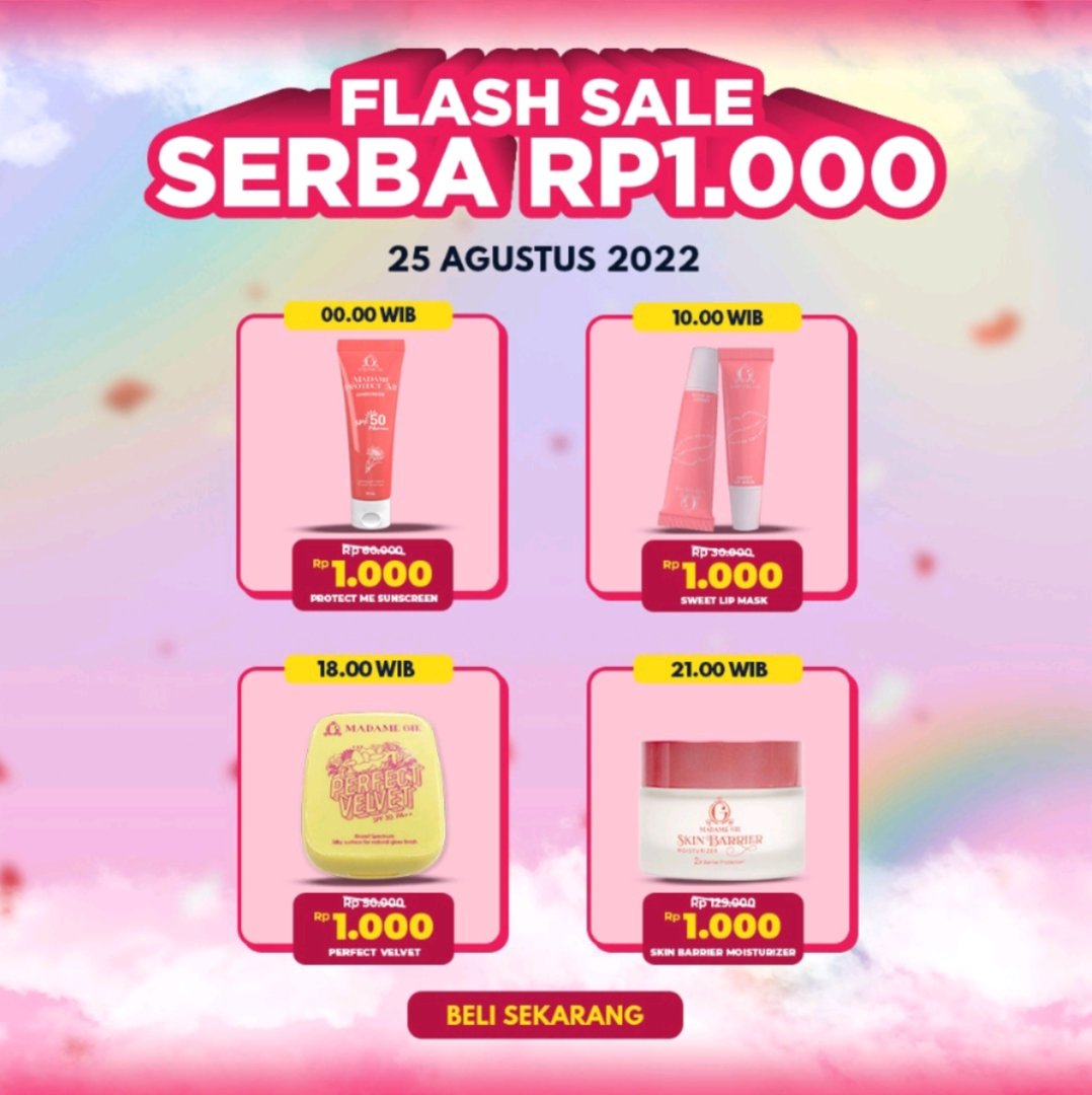 nantt09's tweet photo. FLASH SALE Produk Madame Gie cuman Rp 1.000 📢

Sunscreen :
https://t.co/ynrTwPrQ5W
Lip Mask :
https://t.co/Kr7PB377WN
Two Way Cake:
https://t.co/ylAgh5ztE8
Moisturizer :
https://t.co/LfiUr89pyQ

Masukin keranjang dulu nanti tinggal Check Out ✨

#racunshopee #racunbelanja https://t.co/3M5O6CHFf4