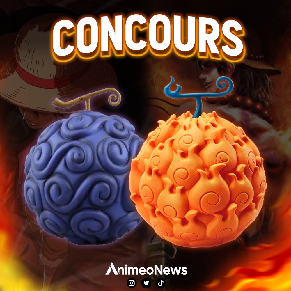 animeofr's tweet photo. 🎁 CONCOURS 🎁

Tentez de remporter 2 fruits du démon dans One Piece :
- Gomu Gomu no Mi (Luffy)
- Mera Mera no Mi (Ace)

✅ Follow @AnimeoNews 
🔁 RT ce Tweet
❤️ Tag un ami avec le #LuffyAce

TAS 20/09 https://t.co/nardLpTNXL