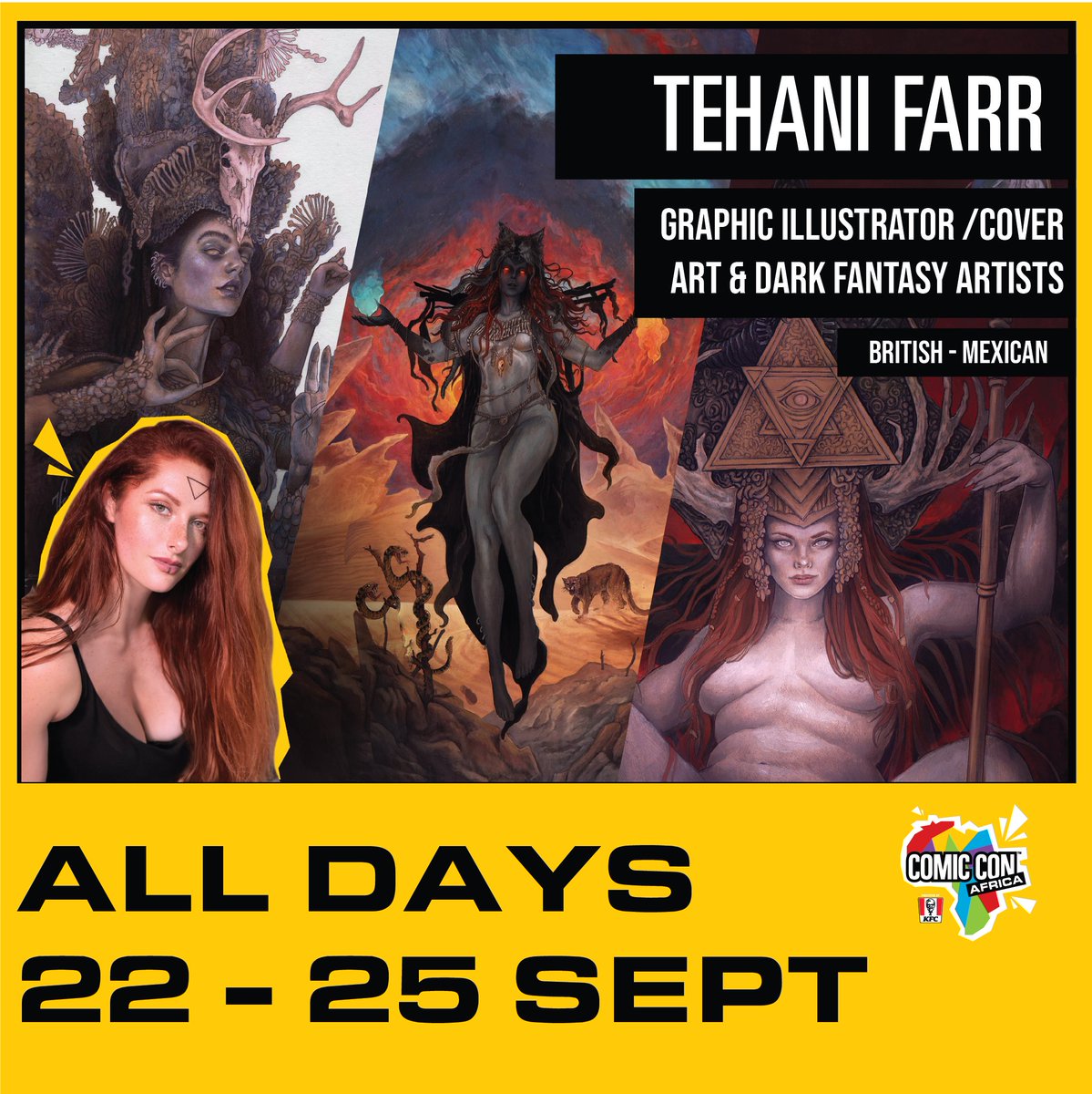 Comic Con Africa (@comicconafrica) on Twitter photo Another amazing artist <a href="/tehani_farr/">Tehani Farr</a> award winning British-Mexican Graphic Illustrator/Cover Art and Dark Fantasy Artist will be joining us at #ComicConAfrica .
Come meet <a href="/tehani_farr/">Tehani Farr</a> at Comic Con Africa on All days from 22 - 25 September. Another amazing artist <a href="/tehani_farr/">Tehani Farr</a> award winning British-Mexican Graphic Illustrator/Cover Art and Dark Fantasy Artist will be joining us at #ComicConAfrica .
Come meet <a href="/tehani_farr/">Tehani Farr</a> at Comic Con Africa on All days from 22 - 25 September.