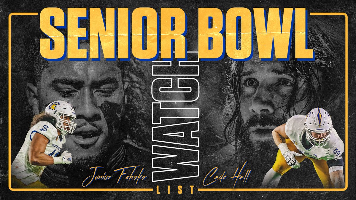 SanJoseStateFB's tweet photo. 𝘾𝙊𝙉𝙂𝙍𝘼𝙏𝙎 𝙅𝙪𝙣𝙞𝙤𝙧 𝙁𝙚𝙝𝙤𝙠𝙤 (@juniorfehoko42) and 𝘾𝙖𝙙𝙚 𝙃𝙖𝙡𝙡 (@cade_hall97) on being named to the @seniorbowl watch list‼️

🔗| https://t.co/20vSxfaf76

#AllSpartans | #ClimbTheMountain https://t.co/yGDXxpp0jr