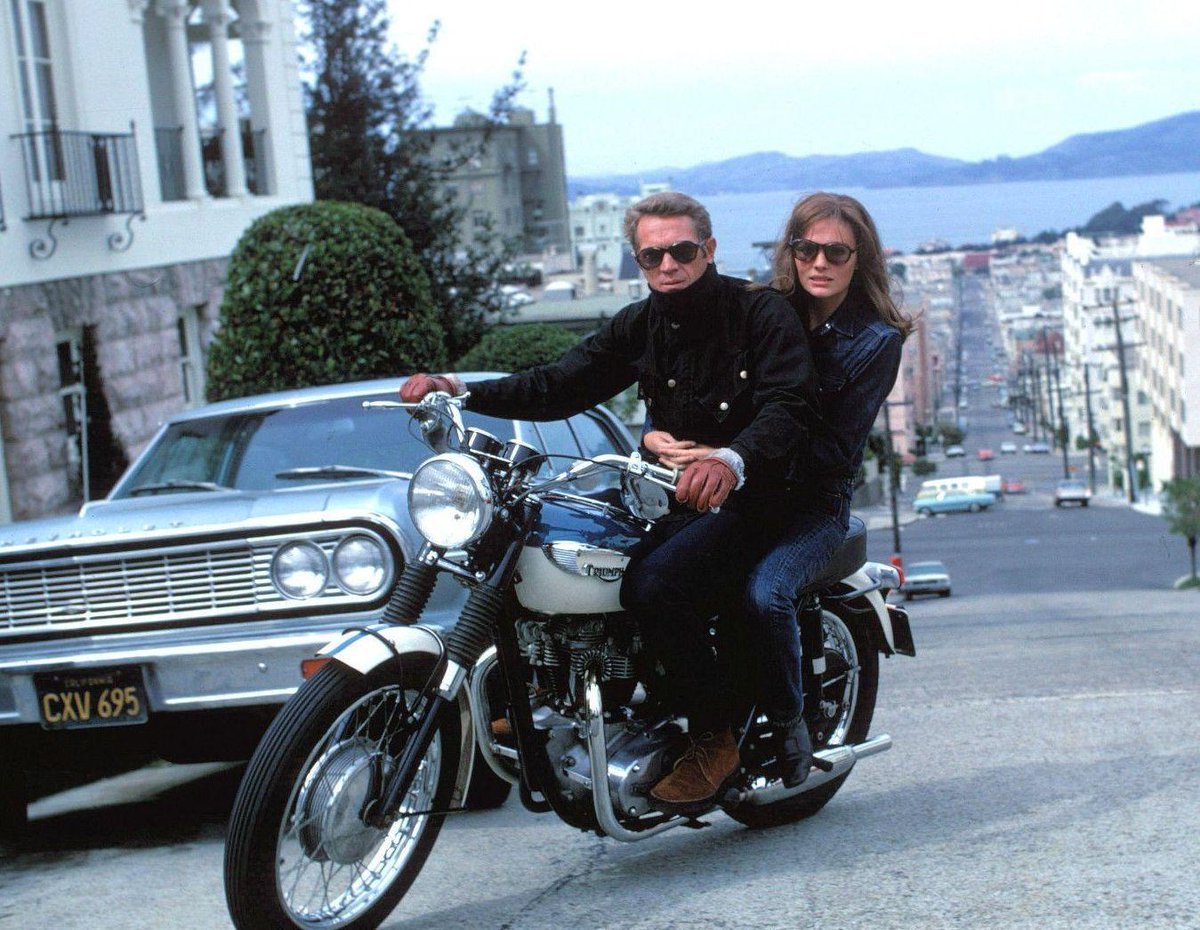 Steve McQueen and #JacquelineBisset during filming of BULLITT (1968) #SummerUnderTheStars