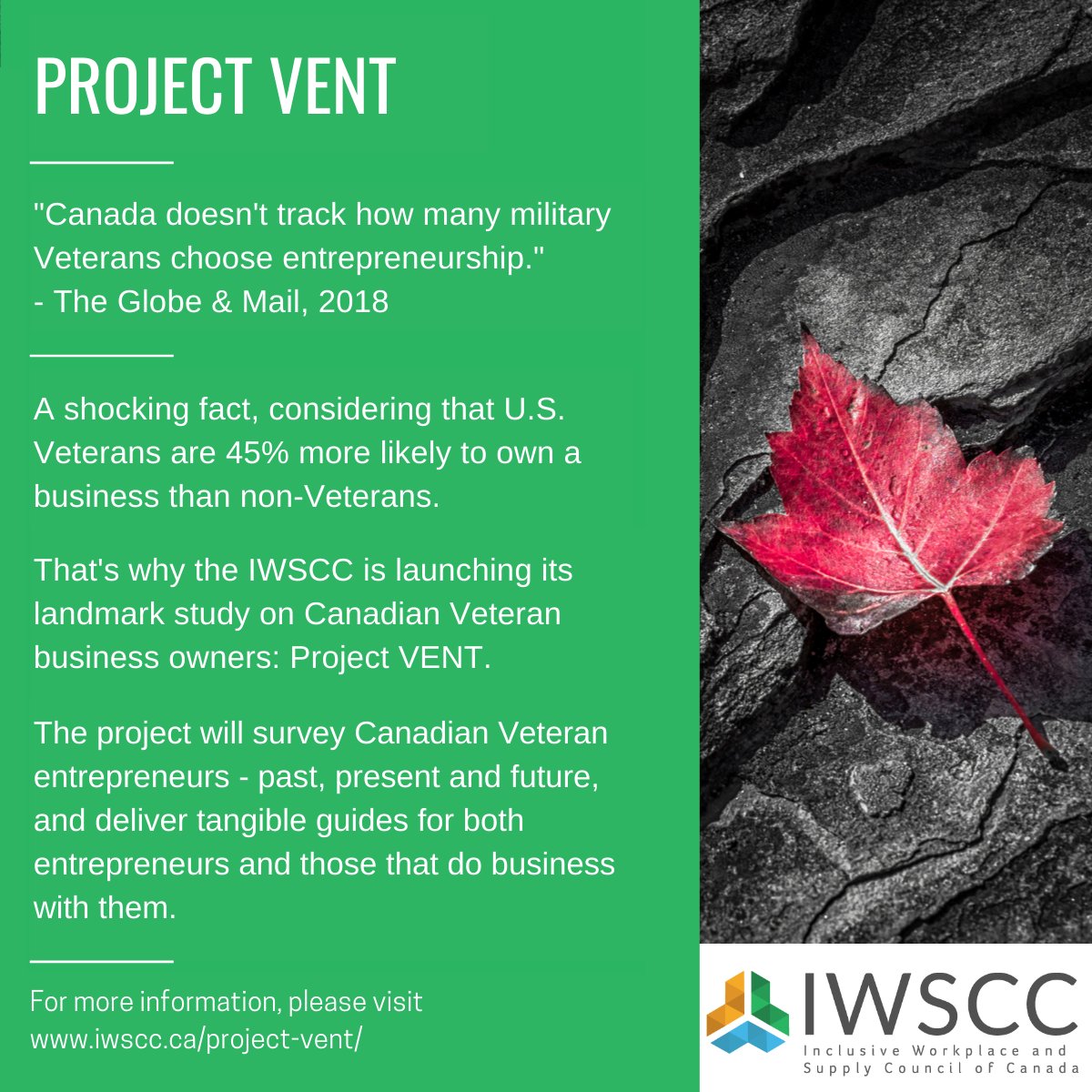 IWSCCanada's tweet photo. We’re asking Veterans to share their story. #ProjectVENT is a landmark Canadian study on Veteran entrepreneurship. The successes and failures, resources and hurdles that Veteran owned business face.
Take the survey: https://t.co/IEfpGVWf4L
Learn more: https://t.co/HDy8vx00WK https://t.co/OAzDNiyEgX