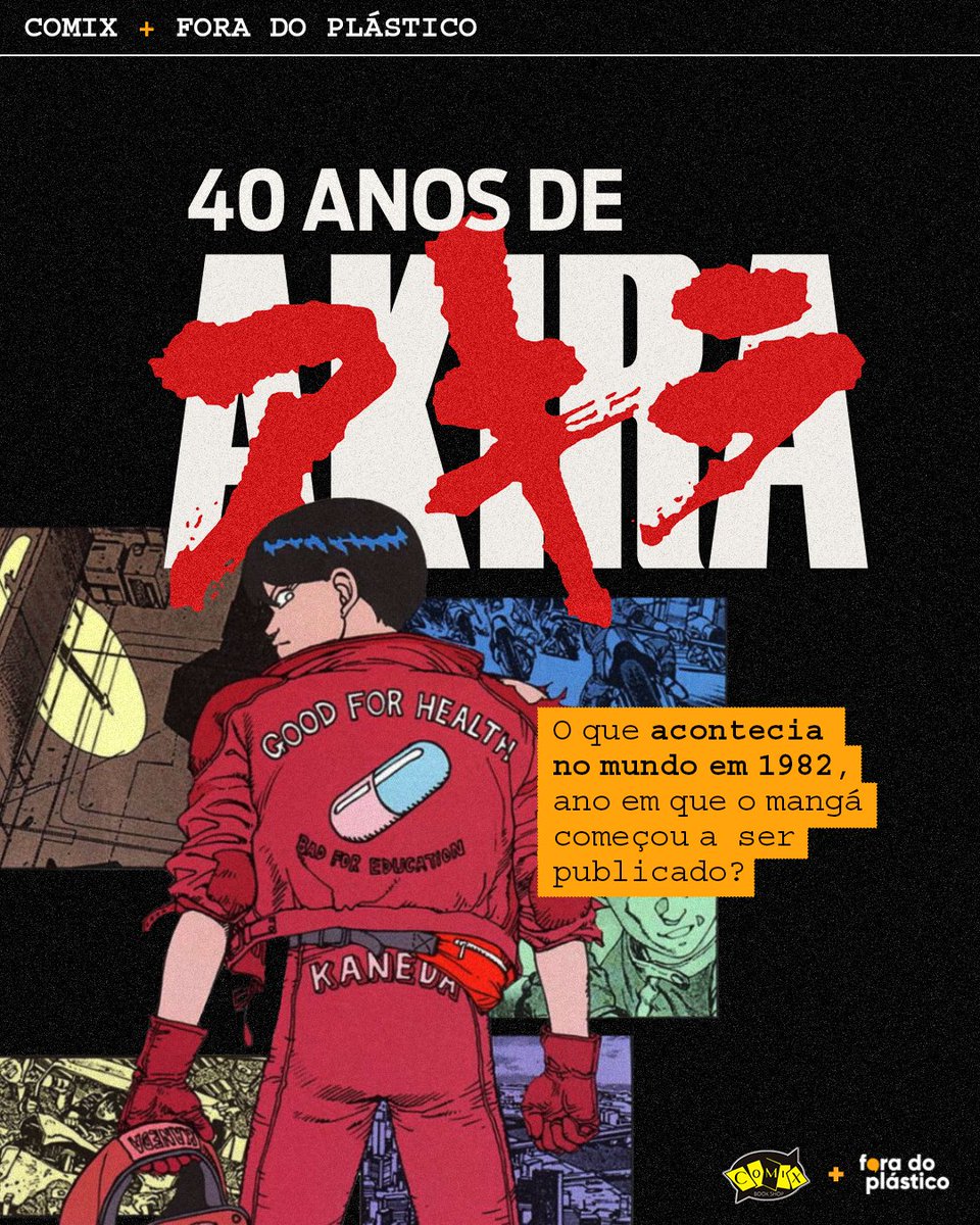 comicsempromo's tweet photo. 🏍️ Akira, um clássico dos mangás, começou a ser publicado há 40 anos, em 1982. Aproveitando que o primeiro volume da série está de volta ao catálogo da @editorajbc e acaba de chegar à Comix, revisitamos 1982 com o @foradoplastico: https://t.co/1OiYe3BPfP https://t.co/IlGk65AwCV