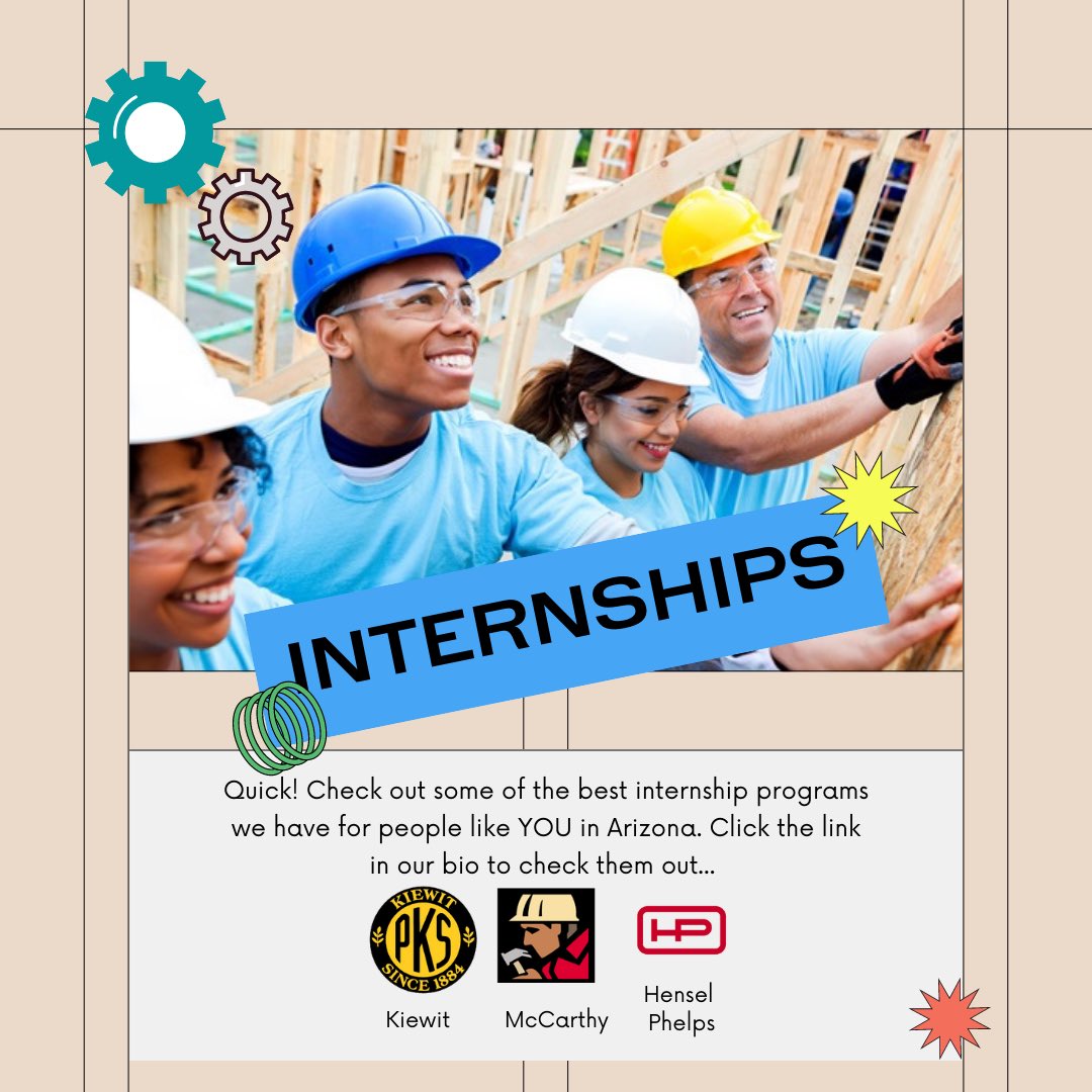 YouBuildAZ's tweet photo. There are an abundance of internship opportunities for you! Click the link in our bio to check them out and/or tag a friend! @kiewit @McCarthyBuild @HenselPhelps
#YouBuildAZ #InternshipsAZ #ConstructionInternships #HighSchoolGraduates #Kiewit #McCarthy #HenselPhelps https://t.co/J6EIX5yVoX