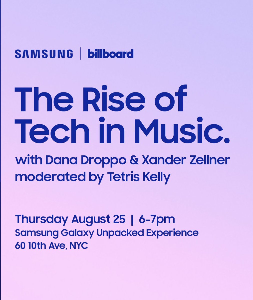 NYC! 🚨

Join <a href="/SamsungMobileUS/">Samsung Mobile US</a> and Billboard for a discussion about how technology has influenced the Billboard Charts and music industry as a whole. #ad 

First come, first served. #SamsungUnpacked blbrd.cm/0qPsxBc
