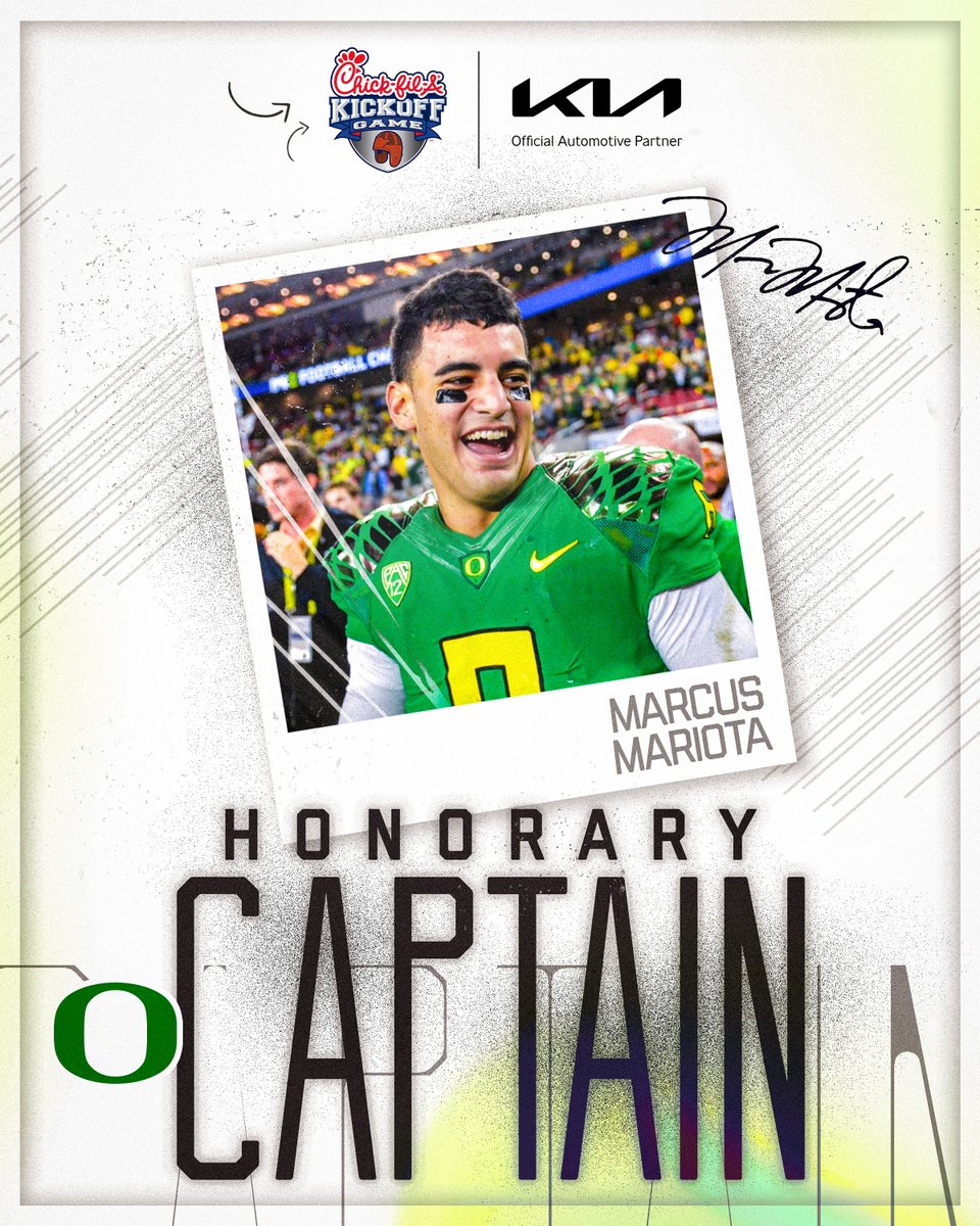 AflacKickoff's tweet photo. Marcus Mariota will rep the Ducks as @oregonfootball's Honorary Captain for #CFAKickoff 🦆🏈

📰: https://t.co/1vhskIevGG https://t.co/nnrefohvKb