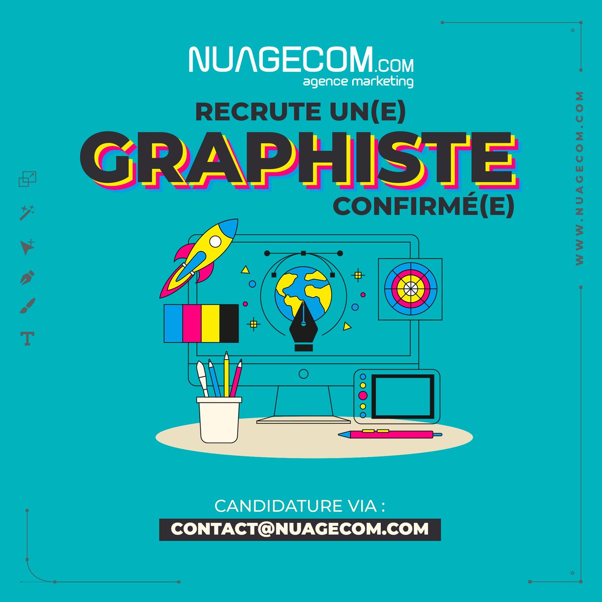 AgenceNuagecom's tweet photo. 🚨 NUAGECOM recrute un(e) GRAPHISTE CONFIRMÉ(E) 🖥🖌
Saisis l'opportunité ! 😍
Alors si tu as ces compétences et qualités, envoie-nous ta candidature via :
📩 contact@nuagecom.com
 #graphiste #recrutement #marketing #marketingguyane #communication https://t.co/CqfaJBc7EU