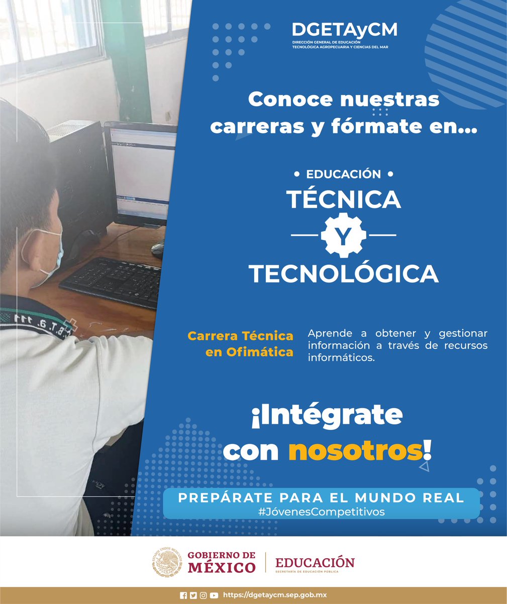 CBTa67Oficial's tweet photo. ¿Estás pensando dónde estudiar el #bachillerato? 🤔💭
¡Elige @DGETAyCM con su oferta educativa #TécnicayTecnológica! 🏫📚Conoce más dando clic aquí 👉 https://t.co/U3KBGBEMA2
#JóvenesCompetitivos
#educación
#CETMAR #CETAC
#CBTa67
#CBTF
@SEP_mx https://t.co/l5dmcznGLI