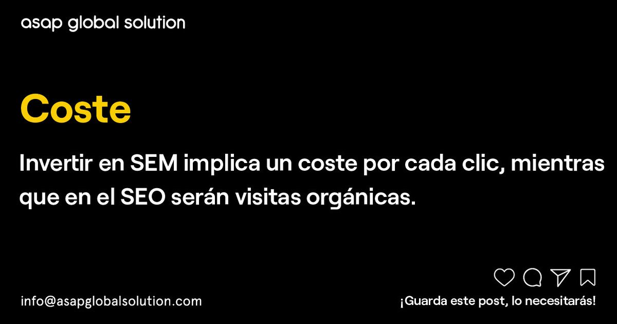 asapglobal10's tweet photo. Diferencias entre SEO y SEM 🤷🏻
 
Seguro que has oído hablar de ambas estrategias de posicionamiento, ¿Pero realmente conoces sus diferencias? ¡Aquí te traemos algunas! 💡 https://t.co/iotVhi9qI6